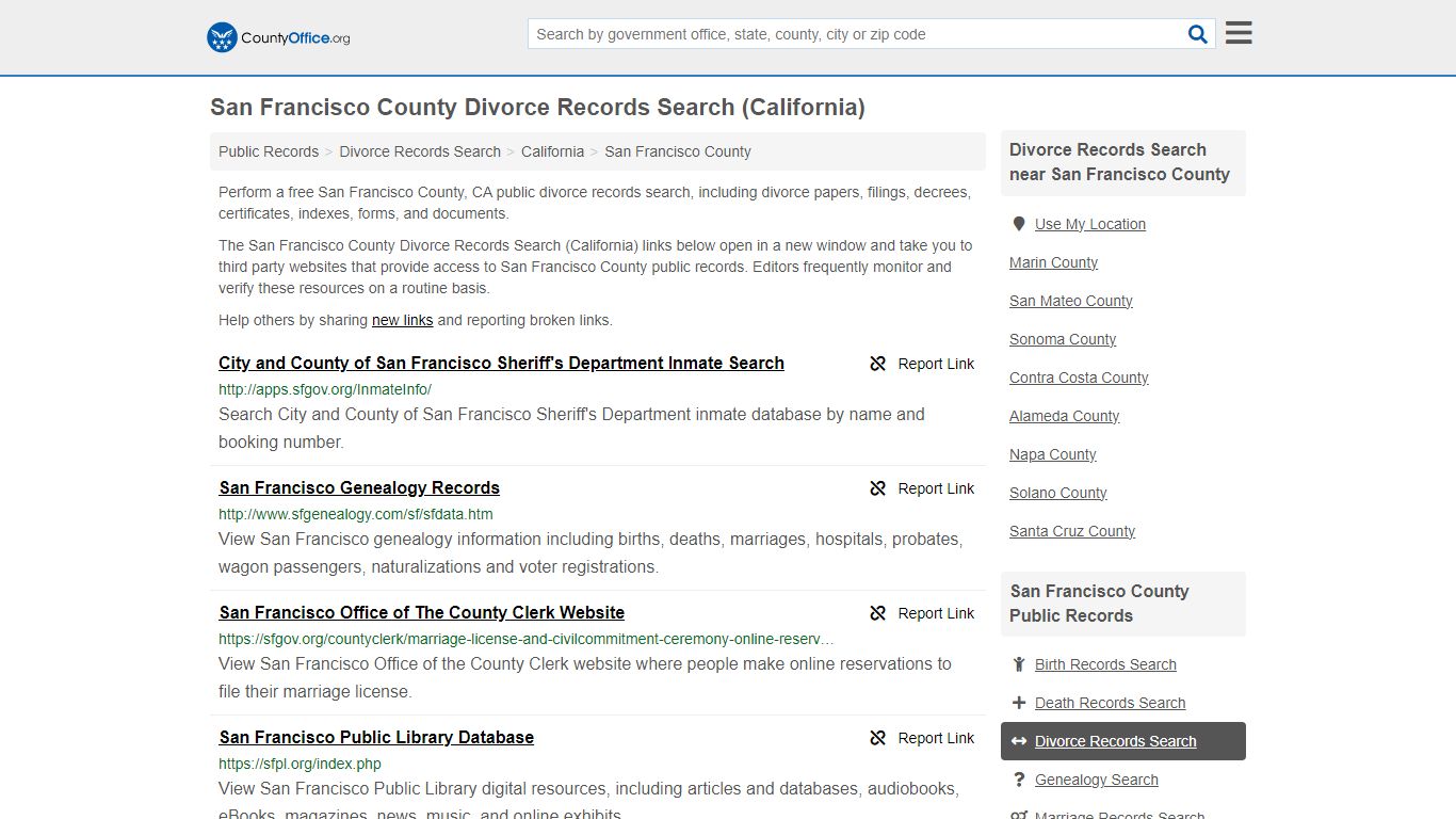 San Francisco County Divorce Records Search (California)