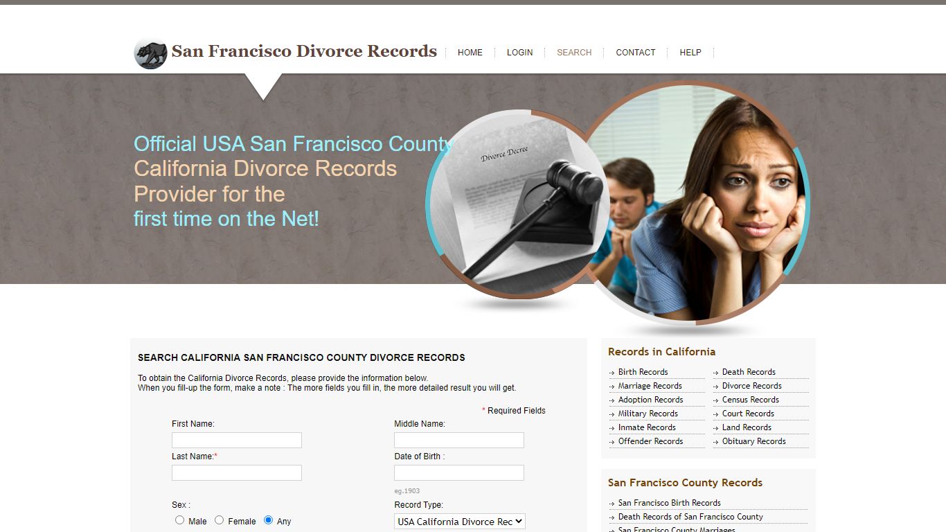 Search California San Francisco County Divorce Records