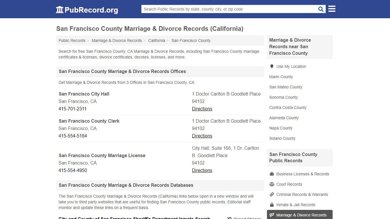 San Francisco County Marriage & Divorce Records (California)